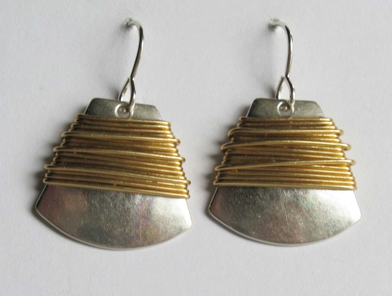 Fan shaped with brass wire wrapped earrings